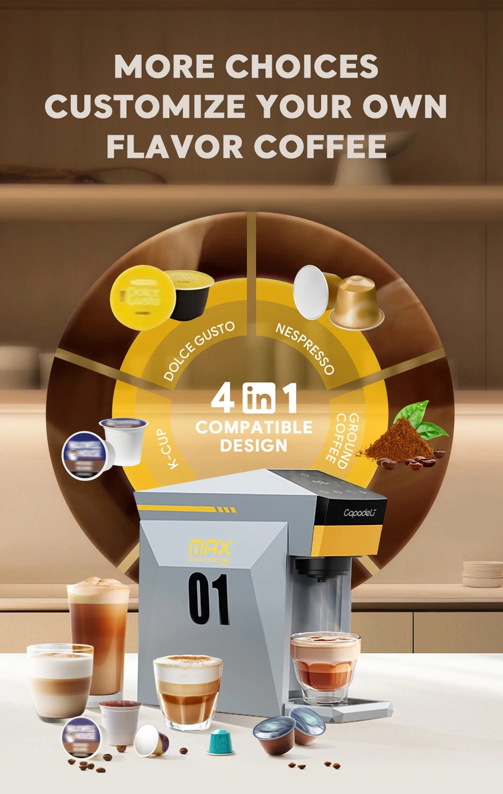 Valuemart 4-in-1 Single Serve Espresso Coffee Machine with Hot Water Dispenser, 1400W