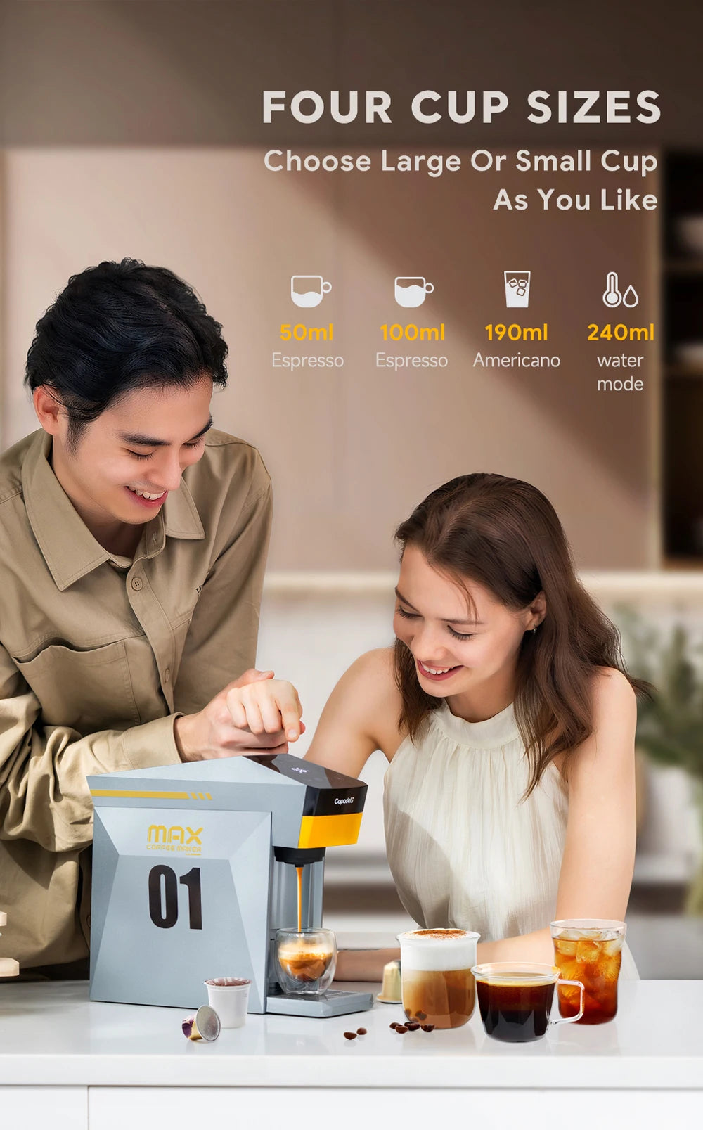 Valuemart 4-in-1 Single Serve Espresso Coffee Machine with Hot Water Dispenser, 1400W
