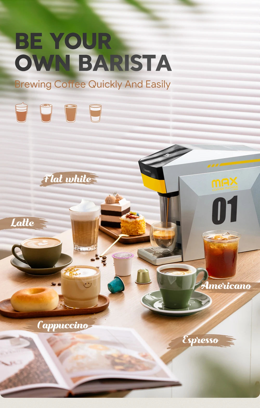 Valuemart 4-in-1 Single Serve Espresso Coffee Machine with Hot Water Dispenser, 1400W