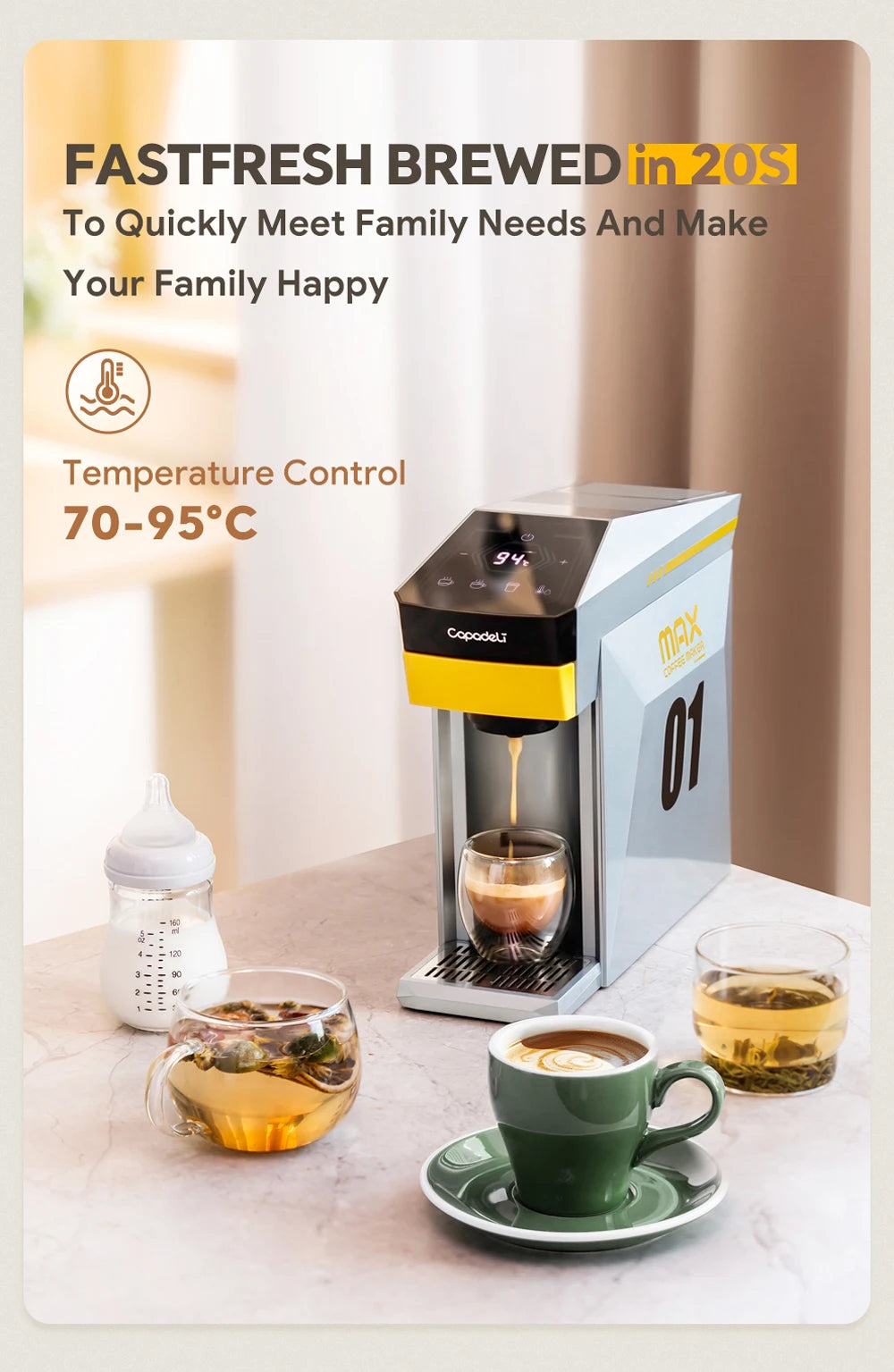 Valuemart 4-in-1 Single Serve Espresso Coffee Machine with Hot Water Dispenser, 1400W